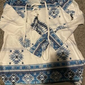 Blue and White Patterned Hoodie